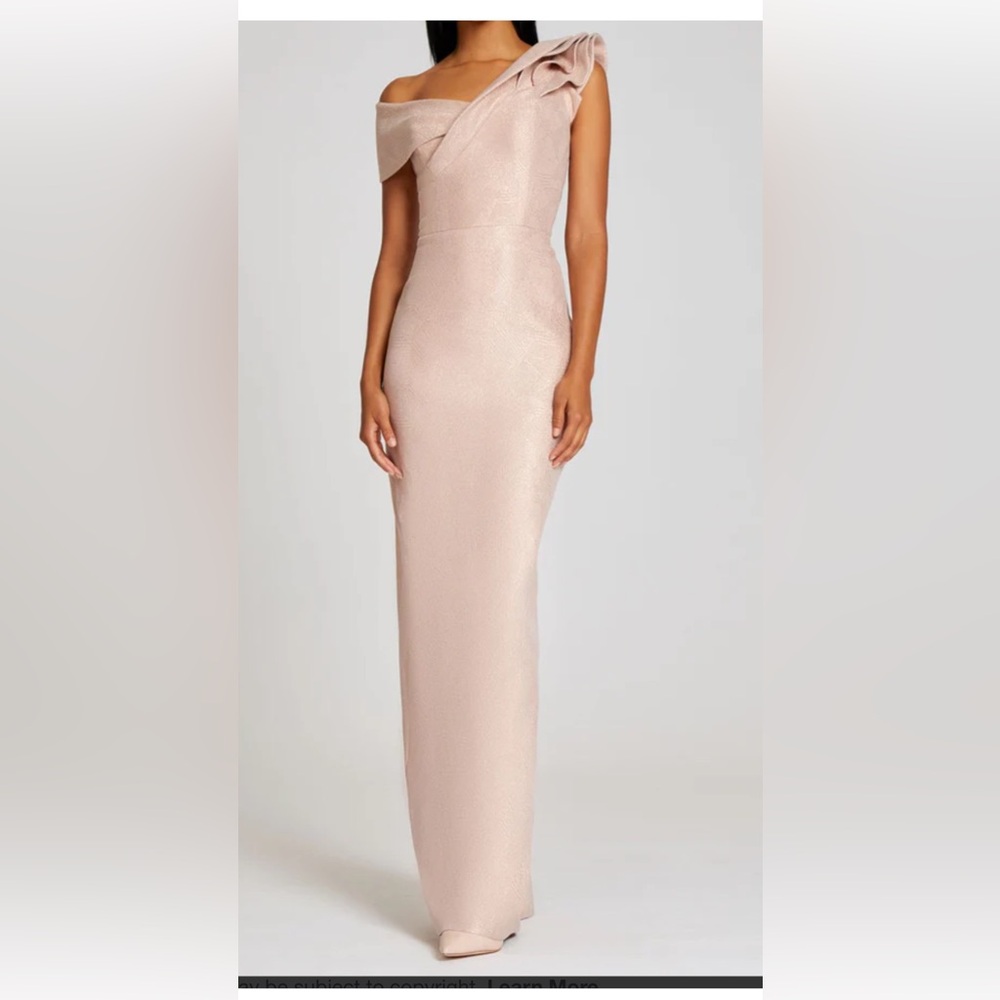 Teri Jon for Ricki Freeman one shoulder Tonal metallic BLUSH COLOR formal gown.
